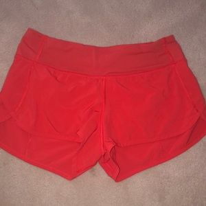 Red-Orange lululemon speed up shorts
